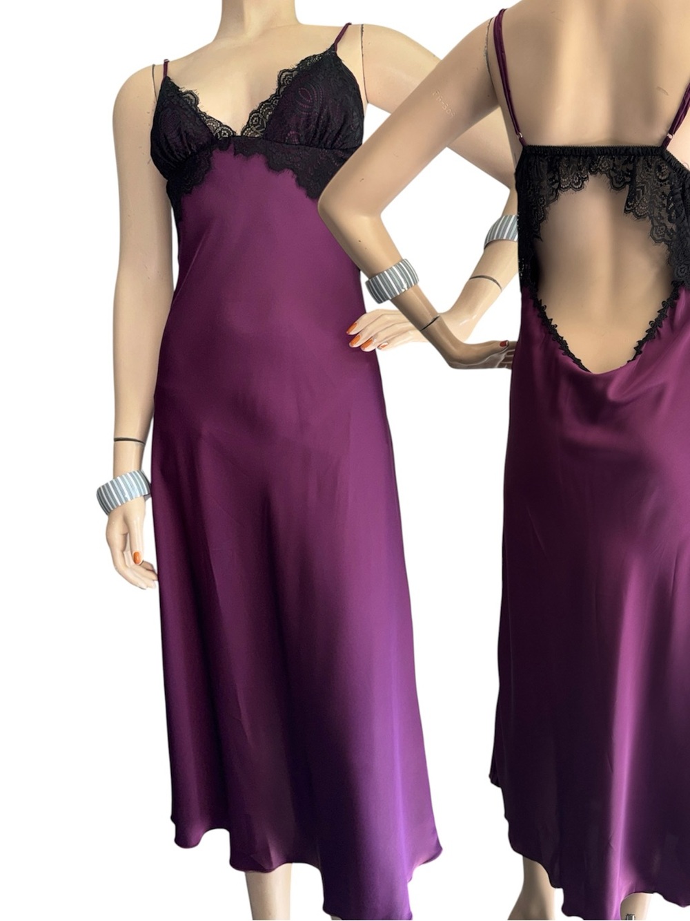 Wine and Black Lace Slip Dress / Nightgown